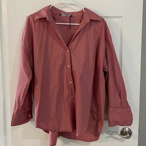ZARA Long-Sleeve Button-Up Pink Blouse